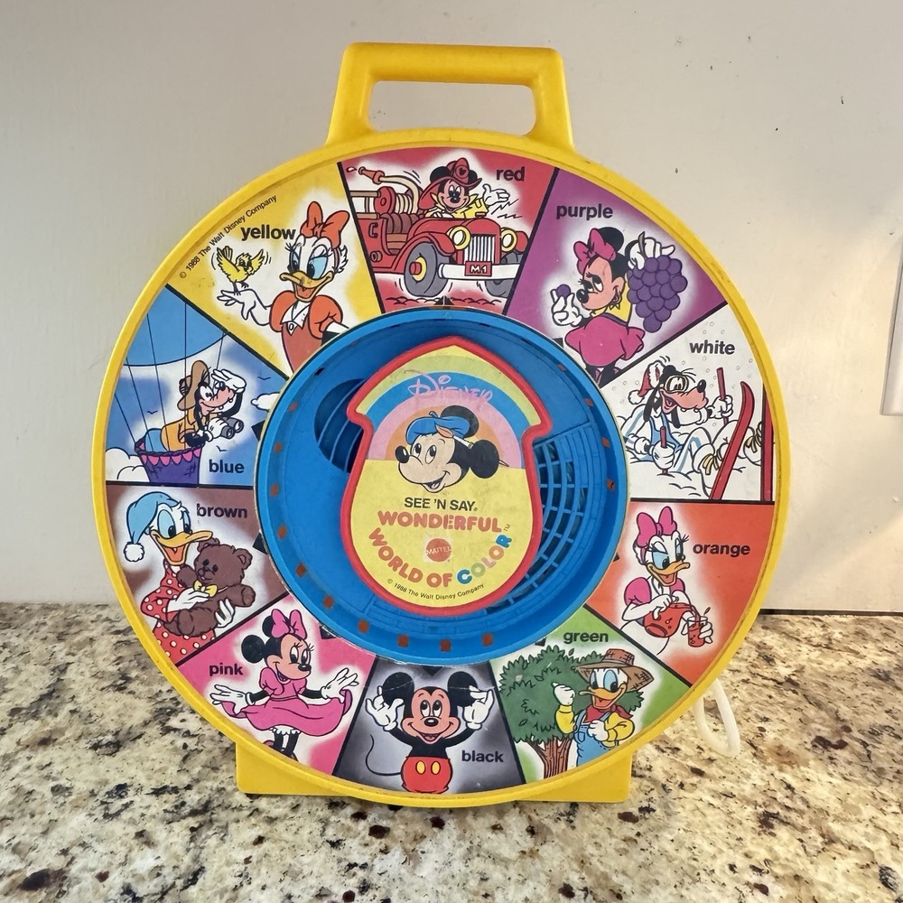 Vintage Mattel Disney Mickey Mouse‎ See N Say World Of Color Pull Toy 1988 Works